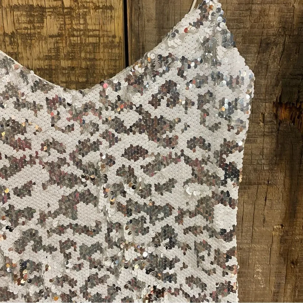 superdown Bryanna Silver Mini Dress sequin print cocktail Revolve S